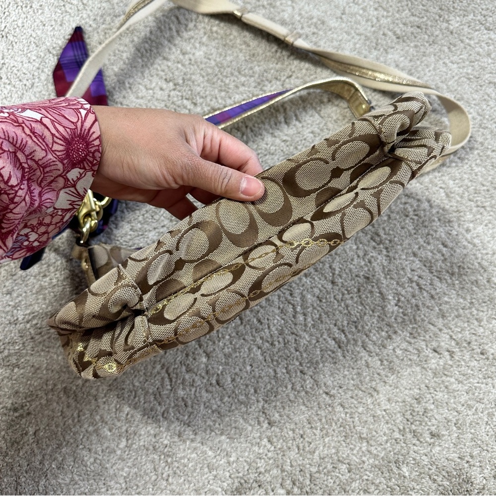 RARE Coach Poppy Tartan Applique Groovy Crossbody Shoulder Bag Brown Monogram - Picture 6 of 16